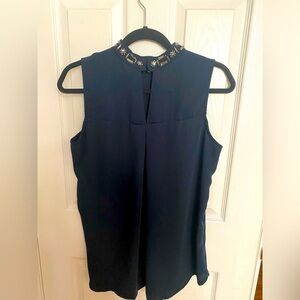 Jewel Neck Navy Sleeveless Tunic